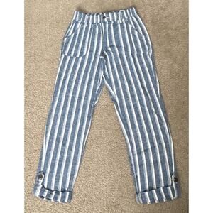 Juniors' SO Tapered Leg & Wide Leg Striped Blue & White Linen Pants Medium